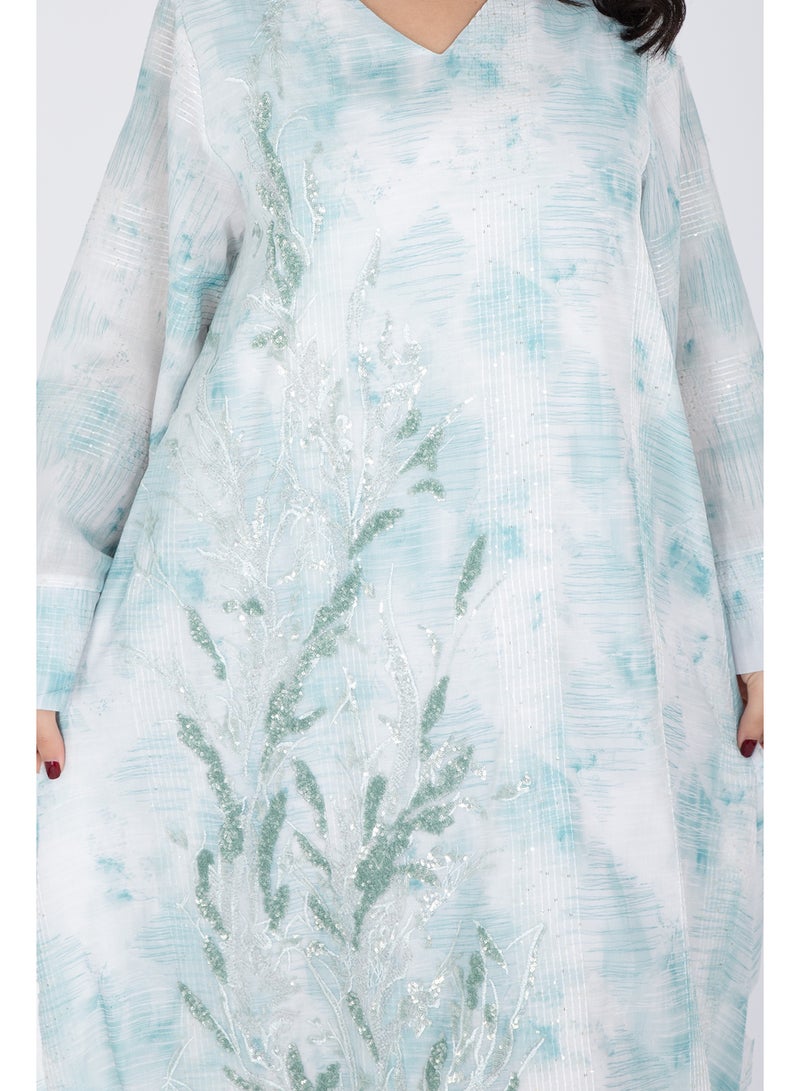 IKKXA Delicate Design Crystal Embroidery Jalabiya IK4017 Green - Image 2