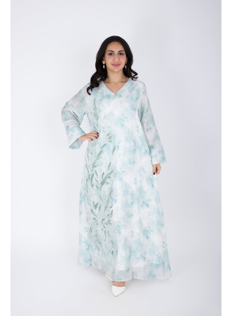 IKKXA Delicate Design Crystal Embroidery Jalabiya IK4017 Green - Image 1