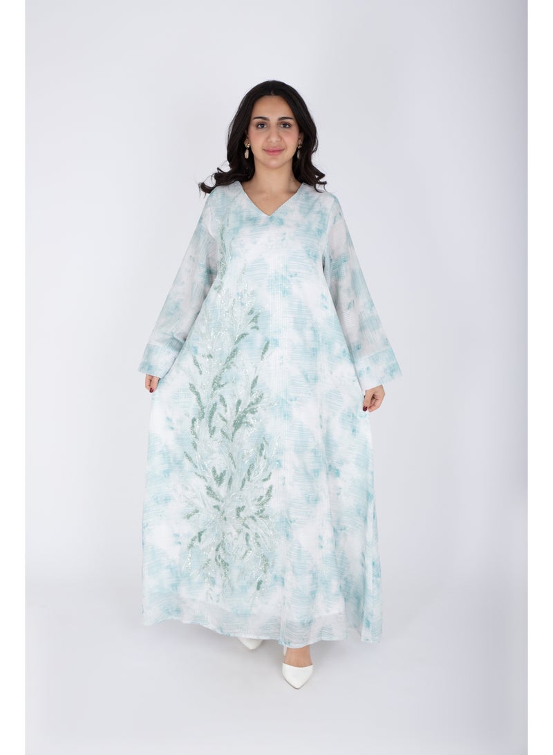 IKKXA Delicate Design Crystal Embroidery Jalabiya IK4017 Green - Image 5