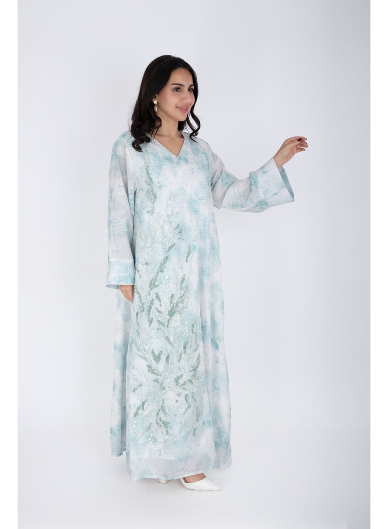 IKKXA Delicate Design Crystal Embroidery Jalabiya IK4017 Green - Image 3