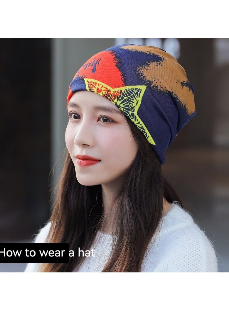 AROAQ Women Casual Beanies Hat, Autumn And Winter Comfortable Twist Hat Bib For Women, Soft Stretchy Women Knit Cap, Warm Neck Sheath Head Hat For Women Girls Teens,(Five-star Letter)  - Image 2