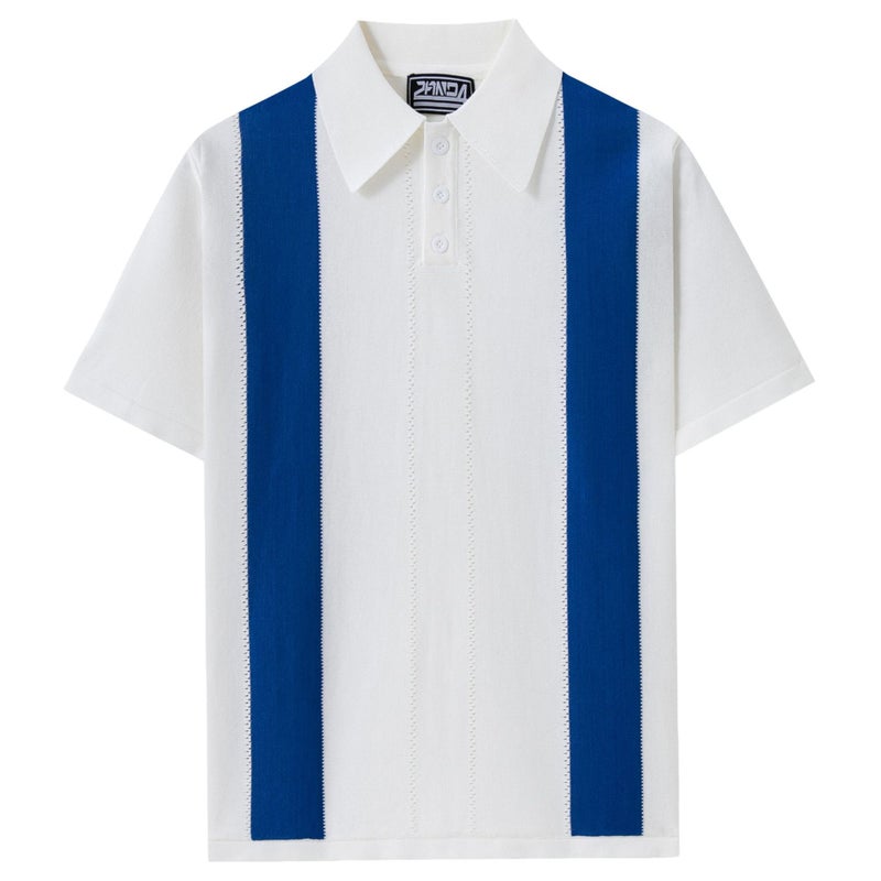 Men's Striped Short Sleeve Polo Shirt Casual Knit Collared Top SJ0096 - Image 2