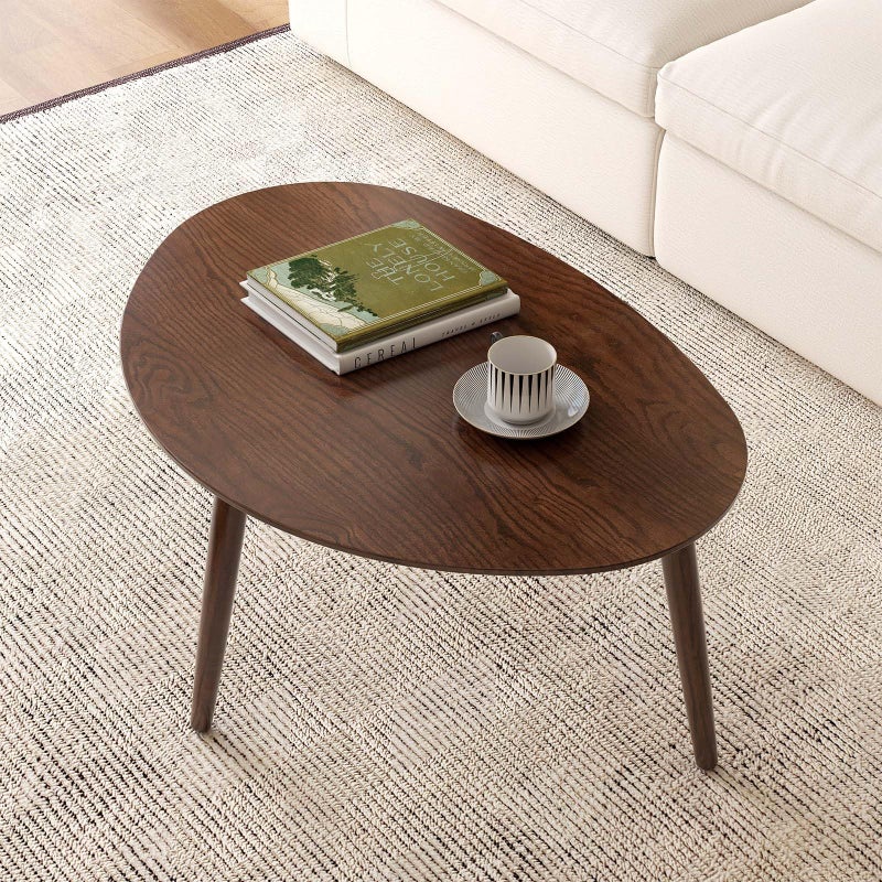 Wayshome Small Oval Coffee Table, 100% Solid Wood Coffee Tables Mid Century Modern Table for Living Room, Side Table End Tables for Home (Walnut Wood Color, 25.59''x17.51''x19.68'') - Image 1