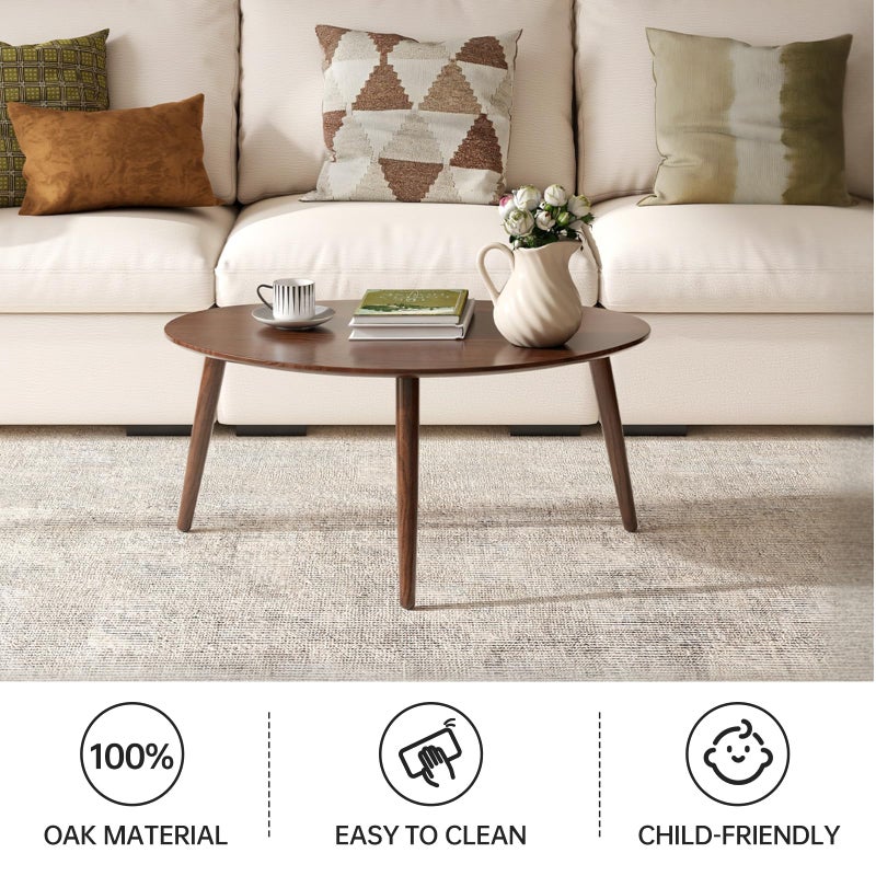 Wayshome Small Oval Coffee Table, 100% Solid Wood Coffee Tables Mid Century Modern Table for Living Room, Side Table End Tables for Home (Walnut Wood Color, 25.59''x17.51''x19.68'') - Image 3