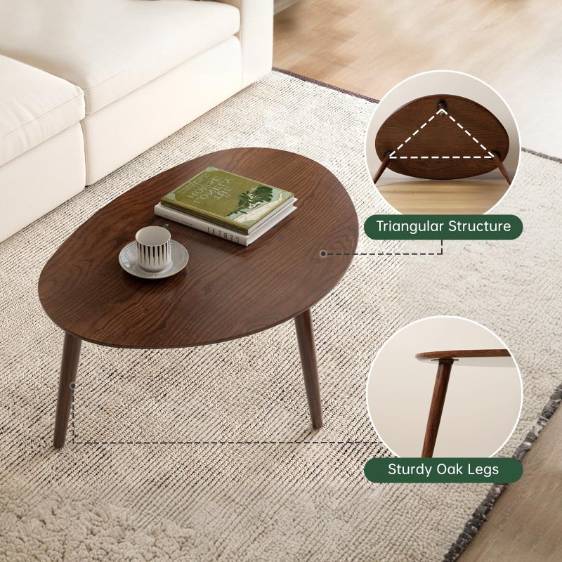 Wayshome Small Oval Coffee Table, 100% Solid Wood Coffee Tables Mid Century Modern Table for Living Room, Side Table End Tables for Home (Walnut Wood Color, 25.59''x17.51''x19.68'') - Image 4