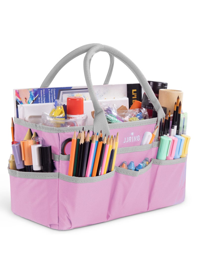 JJRING JJRING Craft and Art Tote  600D Pink Nylon Fabric Art Sewing Organizer Bag with Pockets  for Craft Scrapbooking Medical and Office Supplies Storage 
