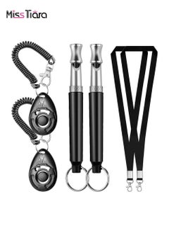 2 Piece Professional Ultrasonic Dog Whistles With Lanyard and Dog Training Clickers For Recall Stop Barking Adjustable Frequencies Proven Results Pet Training Set