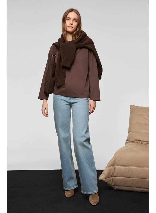 Grimelange BASIL Women's Oversized 100% Organic Cotton Knit Long Sleeve Dark Brown T-Shirt.
