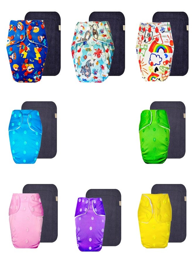 Dumbledo Premium Cloth Diaper with Black Insert (Pack of 8) | Dry Feel and Comfortable | 6-Layer Absorbent Pad | Easy to Clean | Ideal for Toddlers | 3 Months - 3 Years | Unisex Baby - Image 1