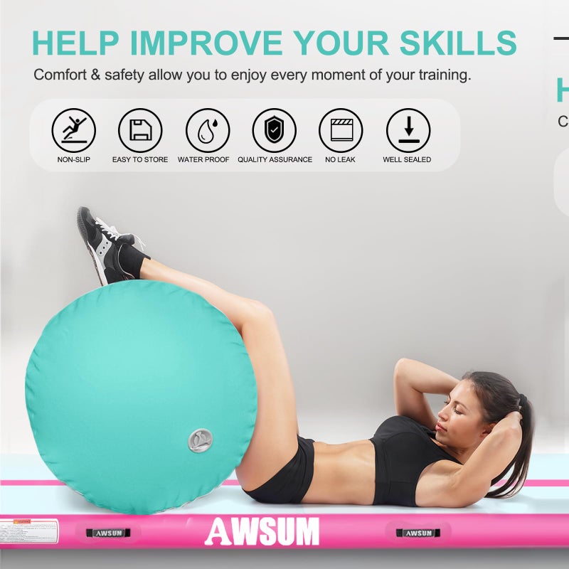 AWSUM Gymnastics Tumbling Equipment Barrel Inflatable Air Roller Thicken Octagon Mat back Handspring Trainer for Cheerleading Training Home Use, Without pump - Image 3