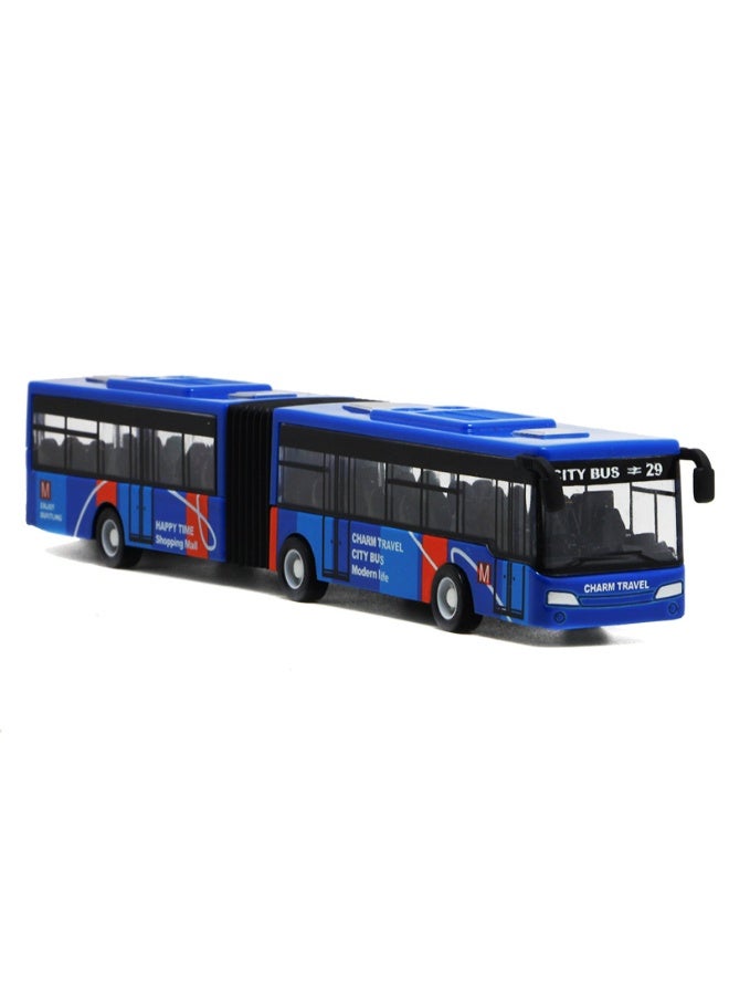 HALAMODO 1:32 Double-Section Extended Bus Alloy Model, Simulated Double-Section Bus Alloy Car Model , Pull-Back Alloy Car Model ,  Bus Alloy Toy Vehicle Collection Ornament , Ideal Gift For Kids Boys Girls , Party Supplies For Collection Commemoration Display ， Blue/Black，18.5*2.5*3 cm - Image 1