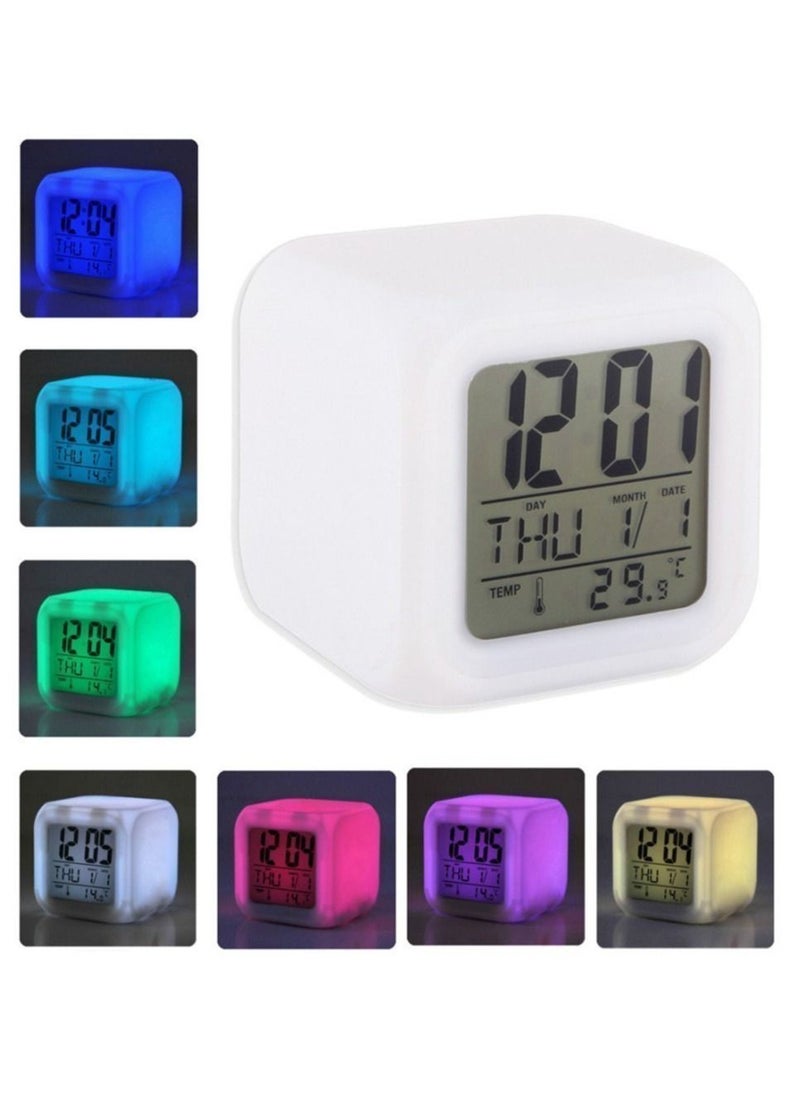 Toshionics - 7 Colours Changing Digital LCD Display Alarm Clock  with Temperature and Date - Image 1
