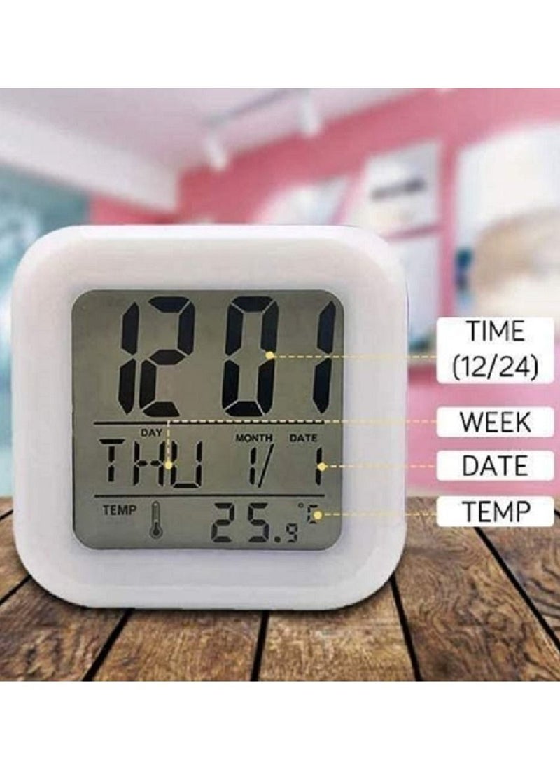 Toshionics - 7 Colours Changing Digital LCD Display Alarm Clock  with Temperature and Date - Image 1