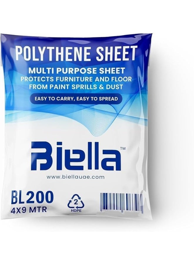 Biella Biella 9mtr Painters Polythene Sheet â€“ Waterproof, Anti-dust Drop Cloth For Painting, Couch And Furniture Cover, Disposable Tarp For Easy Cleanup (200 G)  - Image 1