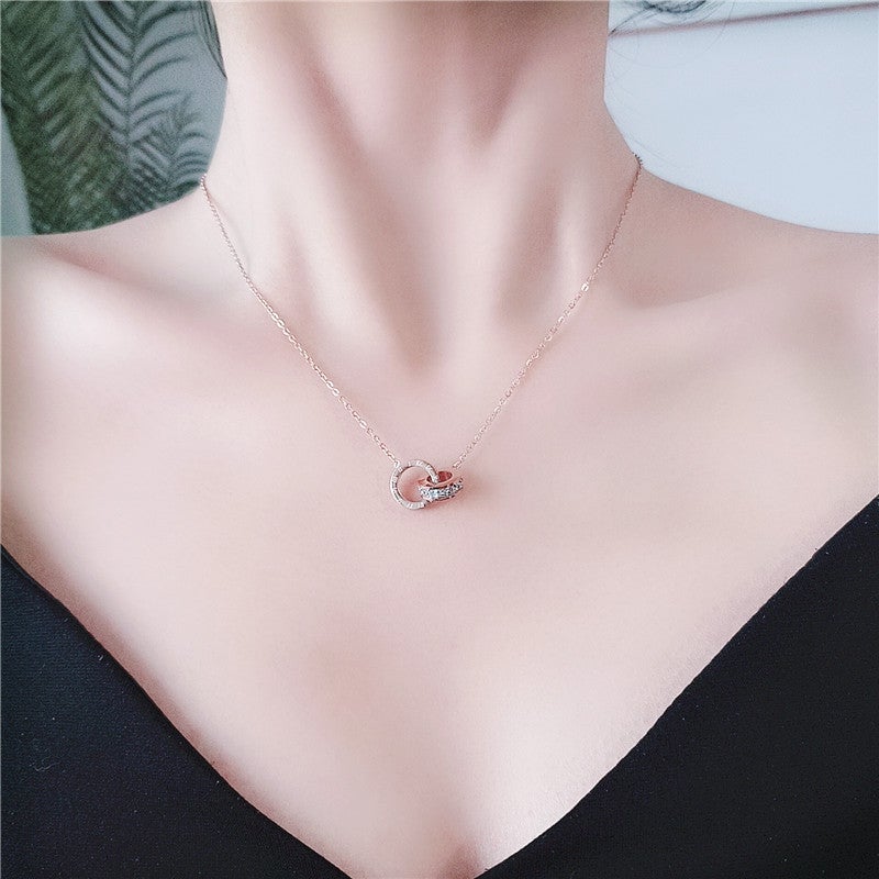 Ring Interlocking Roman Diamond Encrusted Titanium Steel Necklace Women Do Not Fade Geometric Personality All-Match Clavicle Chain New Jewelry - Image 4