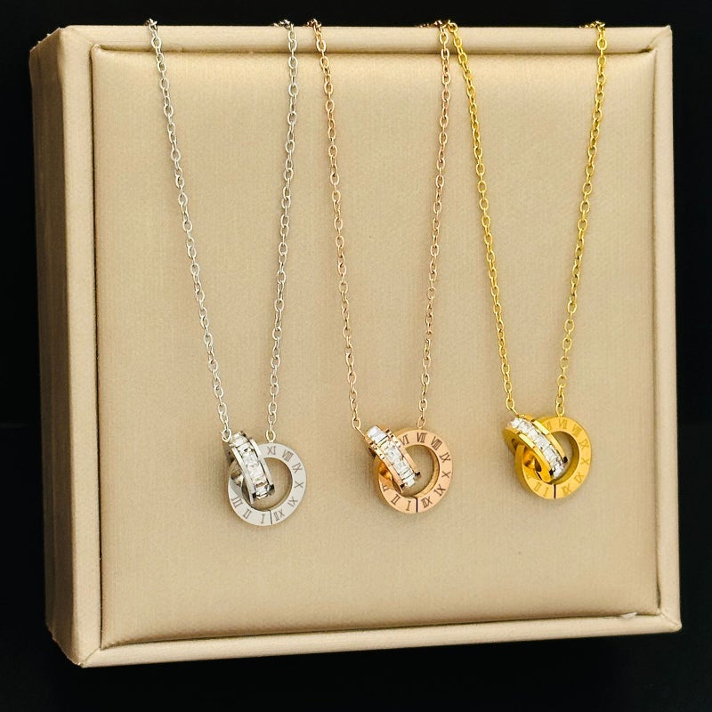 Ring Interlocking Roman Diamond Encrusted Titanium Steel Necklace Women Do Not Fade Geometric Personality All-Match Clavicle Chain New Jewelry - Image 2