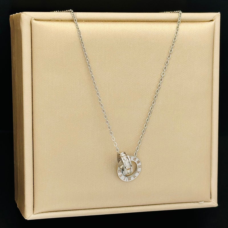 Ring Interlocking Roman Diamond Encrusted Titanium Steel Necklace Women Do Not Fade Geometric Personality All-Match Clavicle Chain New Jewelry - Image 1