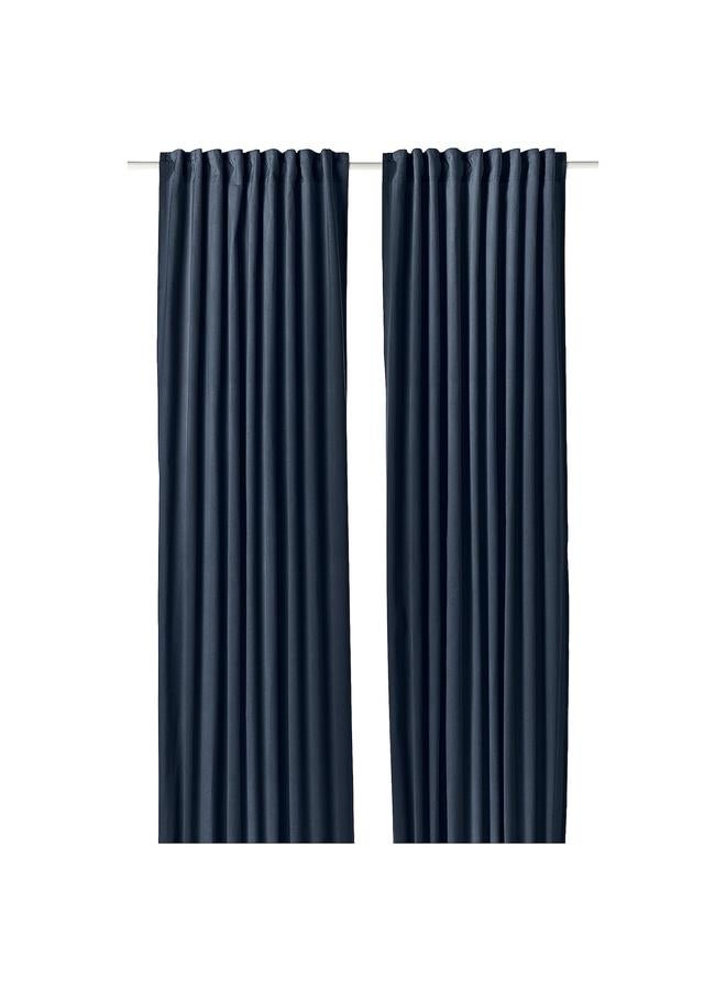 erorex Curtains, 1 Pair, With Heading Tape/Dark Blue, 140X300 Cm - Image 1