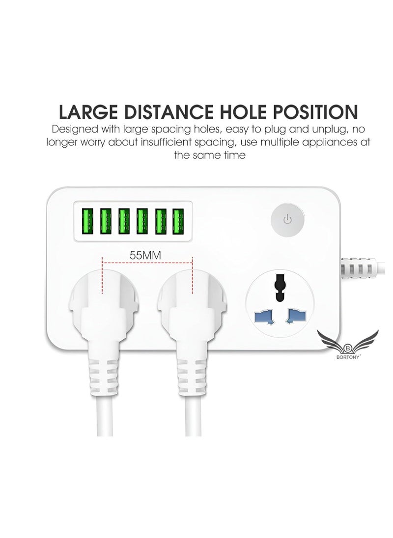 BGM Power Strips Extension Cord - 3 Outlets and 6 USB Ports Heavy Duty Universal Extension Socket, Multi-Plug Power Extension for Office, Home, Kitchen, Copper Clad Aluminum Wire (White)  - Image 2