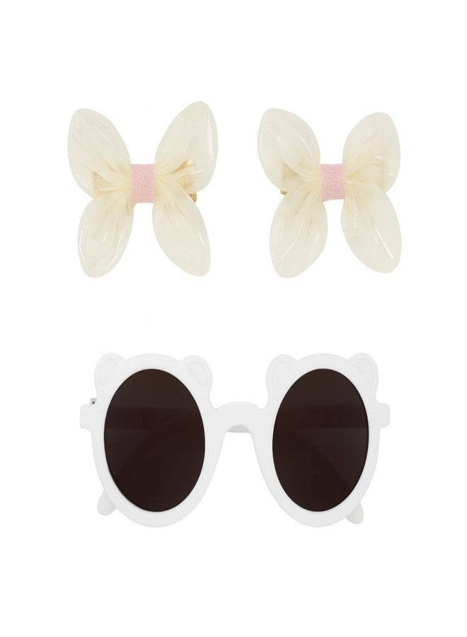 BellaStella Cute Flower Hair Clip with Sun Goggles Design for Kids - Hair Accessory for Baby Boys & Baby Girls Pack of 1 (White) - Image 1