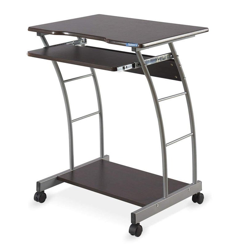 NILKAMAL Nilkamal Leo Engineered Wood Computer Trolley Table with Keyboard Tray and 1 Shelf BlackWalnut  - Image 1