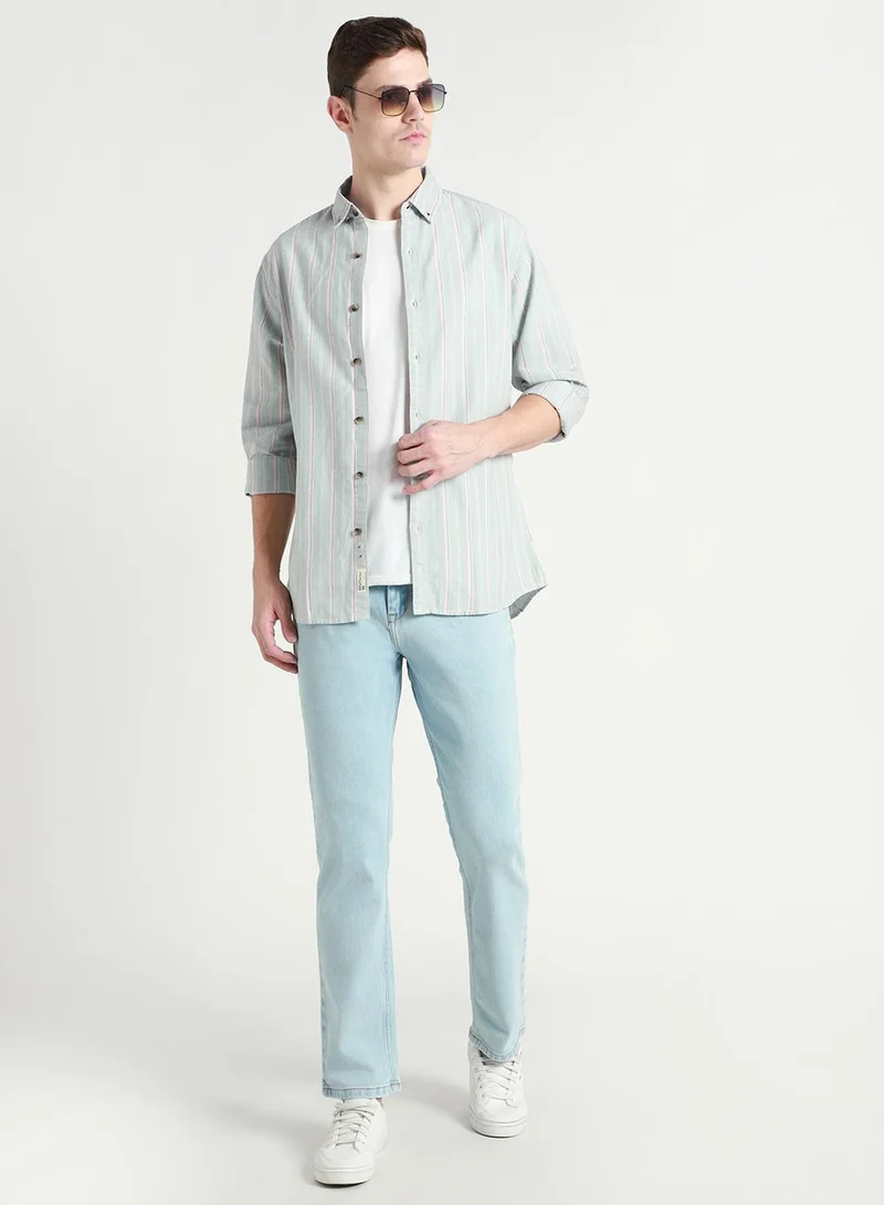 دينيس لينغو جينز رجالي أزرق فاتح بقصة مستقيمة مع زر وسحاب