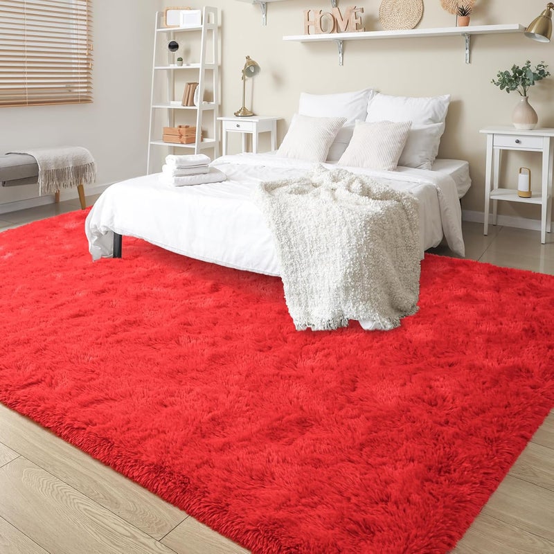 Keeko 3x5 Area Rug for Bedroom Living Room, Fluffy Plush Bedside Rug Modern Throw Rugs for Entryway Non Slip Indoor Shag Fuzzy Small Carpet for Kids Girls Room Nursery Home Decor Red - Image 3