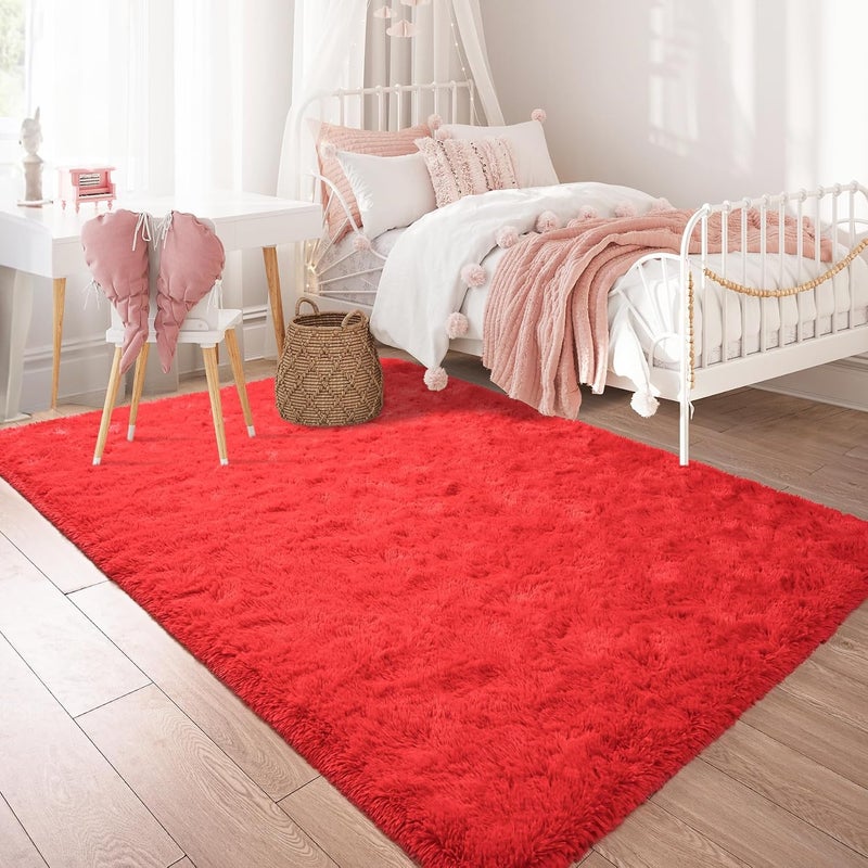 Keeko 3x5 Area Rug for Bedroom Living Room, Fluffy Plush Bedside Rug Modern Throw Rugs for Entryway Non Slip Indoor Shag Fuzzy Small Carpet for Kids Girls Room Nursery Home Decor Red - Image 5