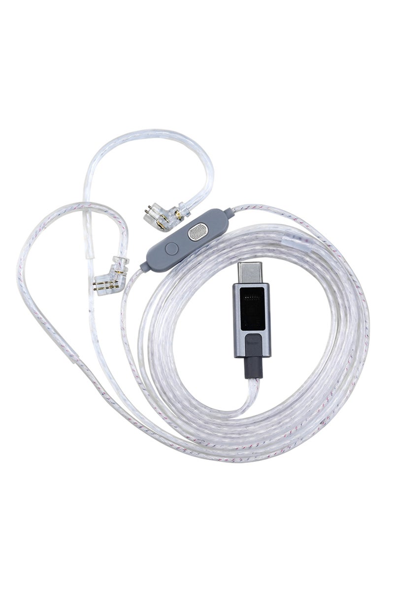 كابل KZ M2 ثنائي السنون من النوع C مع ميكروفون، ومحول رقمي تناظري مطلي بالفضة من نوع OFC، وسلك سماعة أذن مطور ثنائي الميكروفون من النوع C