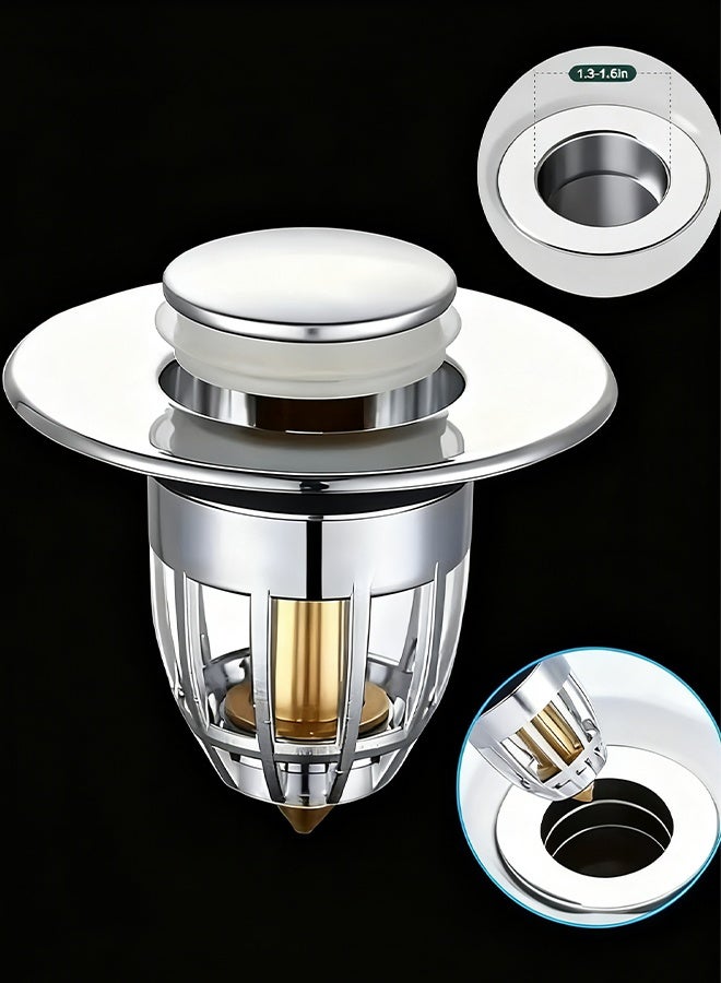 Happy D Universal Bathroom Sink Stopper, Anti-odor Wash Basin Refined Copper Core, Pop Up Bathroom Sink Plug, Press Type Sink Drain Stopper, Washbasin Drain Filter, Bathtub Hair Catcher, Bathroom Accessories - Image 1