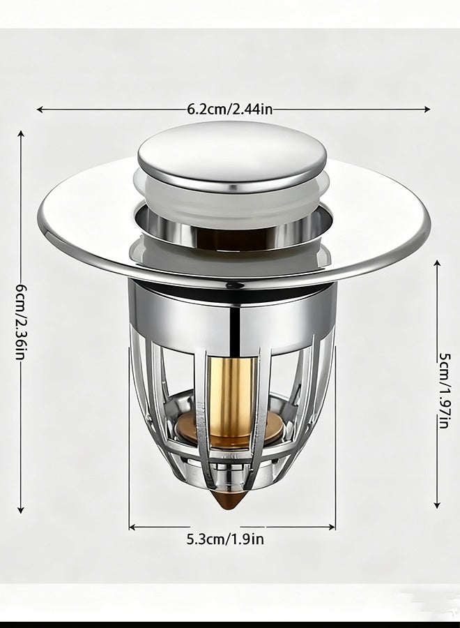 Happy D Universal Bathroom Sink Stopper, Anti-odor Wash Basin Refined Copper Core, Pop Up Bathroom Sink Plug, Press Type Sink Drain Stopper, Washbasin Drain Filter, Bathtub Hair Catcher, Bathroom Accessories - Image 2