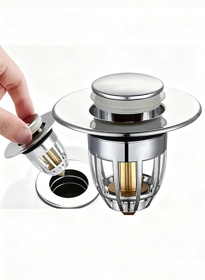 Happy D Universal Bathroom Sink Stopper, Anti-odor Wash Basin Refined Copper Core, Pop Up Bathroom Sink Plug, Press Type Sink Drain Stopper, Washbasin Drain Filter, Bathtub Hair Catcher, Bathroom Accessories - Image 3