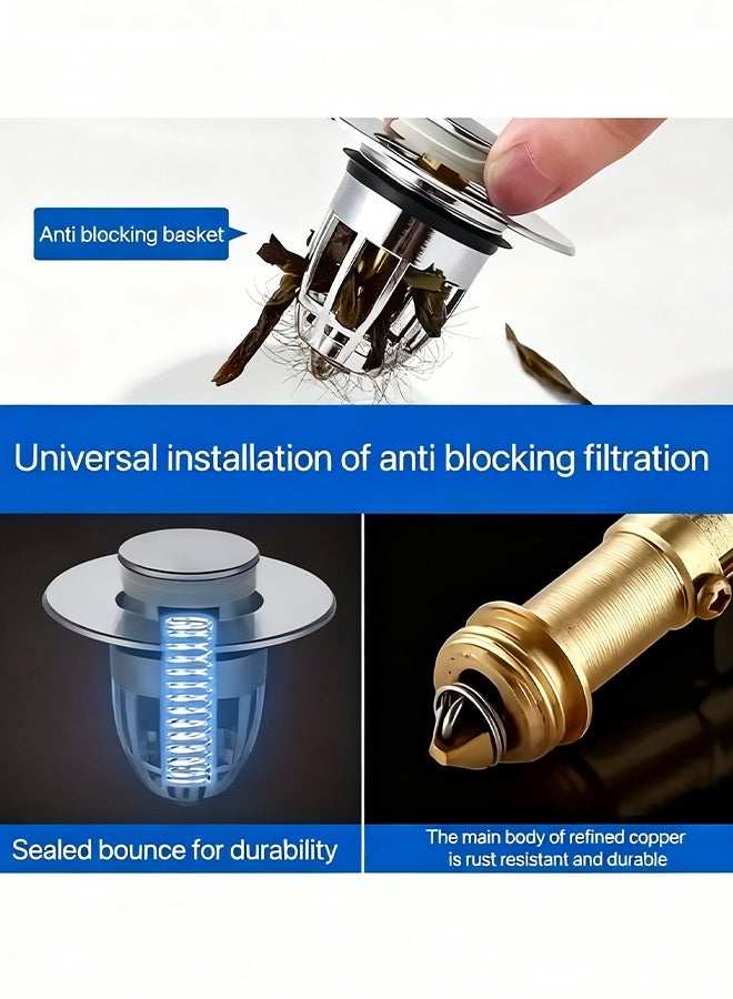 Happy D Universal Bathroom Sink Stopper, Anti-odor Wash Basin Refined Copper Core, Pop Up Bathroom Sink Plug, Press Type Sink Drain Stopper, Washbasin Drain Filter, Bathtub Hair Catcher, Bathroom Accessories - Image 5