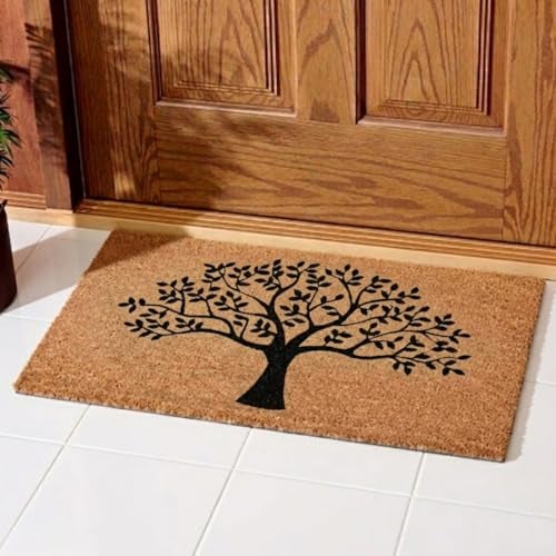 ATMAH Tree Design Coir Doormat 35x60 cm Multicolour | Non Slip Dirt Trapper | Indoor & Covered Outdoor Entrance Mat - Image 1