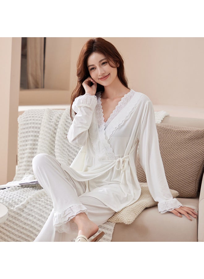 Modal Confinement Clothing Lace Long Sleeve Maternity Postpartum Nursing Pajamas Summer Thin Maternity Homewear For Women 