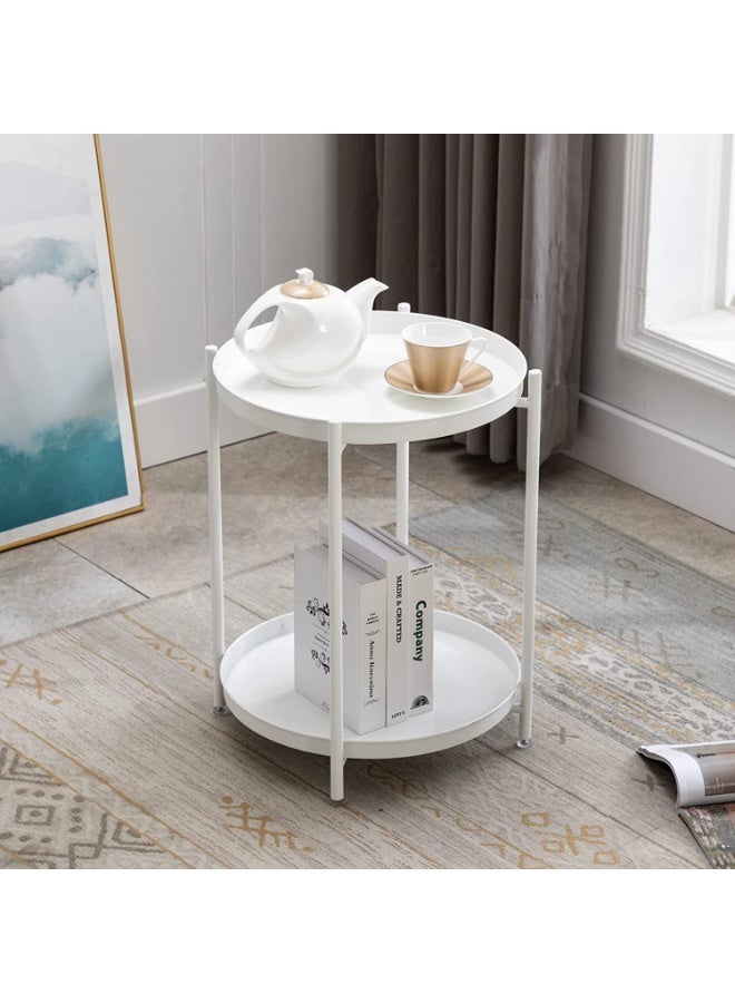Generic 2-Tier Round Side Table, Metal End Table with Removable Tray, Small Outdoor Table Accent Table - Image 4