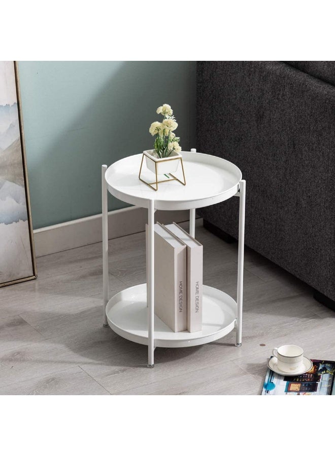 Generic 2-Tier Round Side Table, Metal End Table with Removable Tray, Small Outdoor Table Accent Table - Image 1