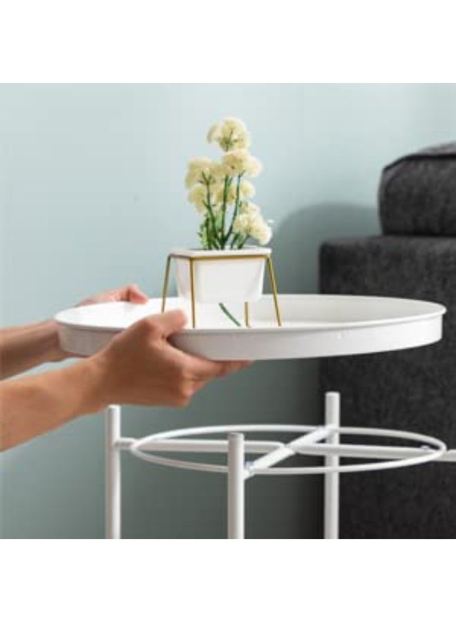 Generic 2-Tier Round Side Table, Metal End Table with Removable Tray, Small Outdoor Table Accent Table - Image 2