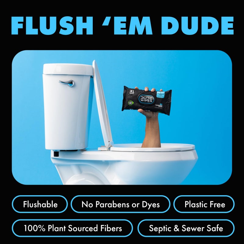 DUDE DUDE Wipes - Flushable Wipes - 6 Pack, 288 Wipes - Unscented Extra-Large Adult Wet Wipes - Vitamin-E & Aloe - Septic and Sewer Safe - Image 3