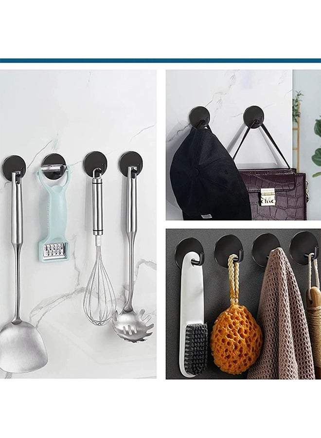 Adhesive Hooks 4 Pack Towel Hooks Heavy Duty Waterproof Wall Hooks for Bathroom Bedroom Kitchen, Stainless Steel Holder for Hanging Coat Robe, Black - Image 3