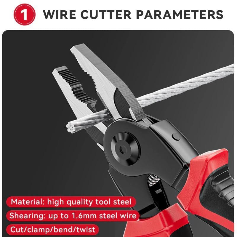 Feinerman 5 in 1 Multipurpose Lineman Pliers Set Wire Stripper Crimper Cutter Metal Shear Electricians Tool Combination Pliers with Adjustable Interchangeable Heads for Electrical DIY Work - Image 3