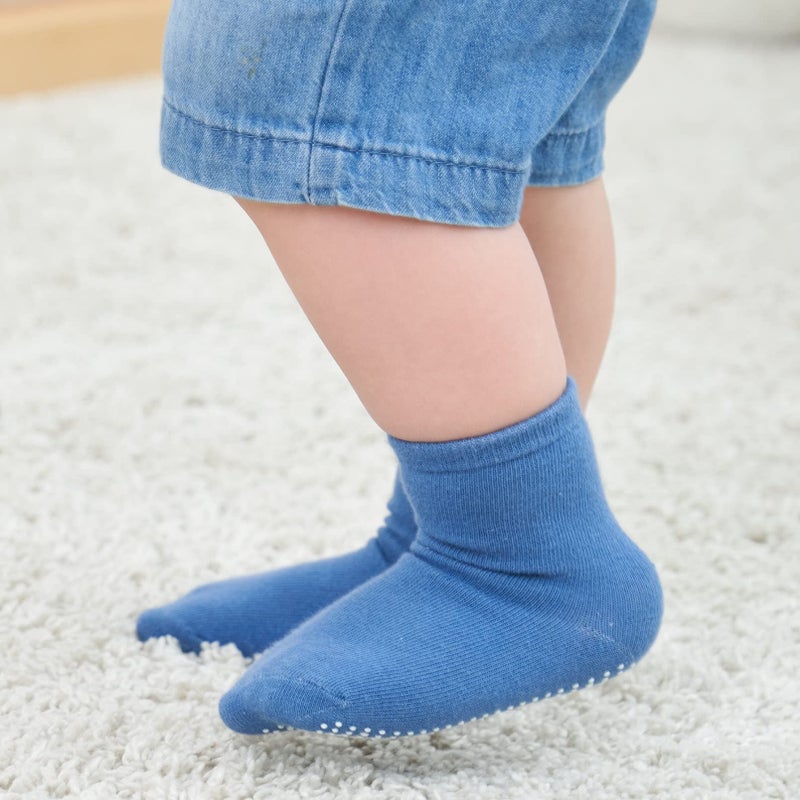 ZAPLES Baby Boys Non Slip Grip Crew Socks with Anti Skid Soles for Infants Toddlers Kids, Boys - 9 Pairs, 4-7 Years - Image 3
