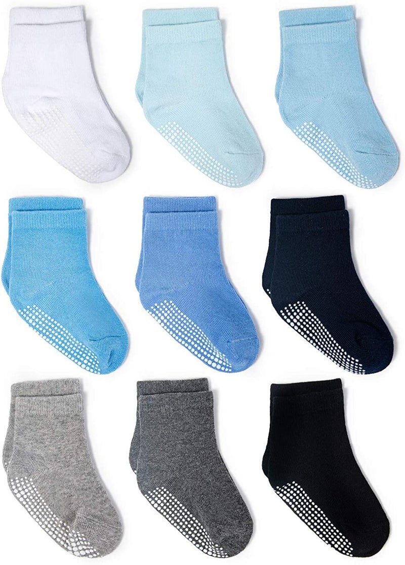 ZAPLES Baby Boys Non Slip Grip Crew Socks with Anti Skid Soles for Infants Toddlers Kids, Boys - 9 Pairs, 4-7 Years - Image 1
