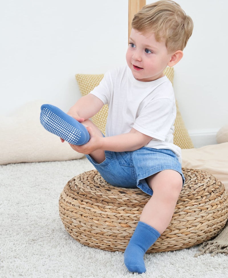 ZAPLES Baby Boys Non Slip Grip Crew Socks with Anti Skid Soles for Infants Toddlers Kids, Boys - 9 Pairs, 4-7 Years - Image 2