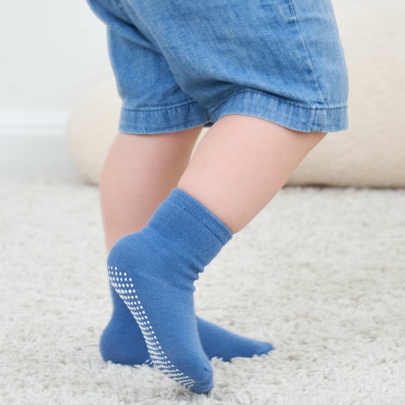 ZAPLES Baby Boys Non Slip Grip Crew Socks with Anti Skid Soles for Infants Toddlers Kids, Boys - 9 Pairs, 4-7 Years - Image 4