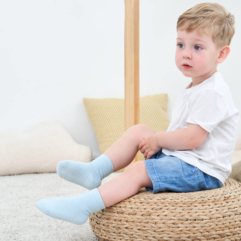 ZAPLES Baby Boys Non Slip Grip Crew Socks with Anti Skid Soles for Infants Toddlers Kids, Boys - 9 Pairs, 4-7 Years - Image 5