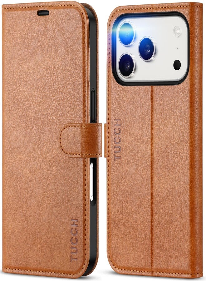 TUCCH Wallet Case for iPhone 17 Pro (6.3") 2025, 4 Card Holders | RFID Blocking | Stand | PU Leather | Magnetic Closure | Protective Flip Folio Cover | Shockproof TPU Shell | Light Brown - Image 1