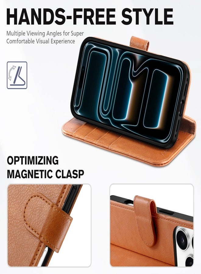TUCCH Wallet Case for iPhone 17 Pro (6.3") 2025, 4 Card Holders | RFID Blocking | Stand | PU Leather | Magnetic Closure | Protective Flip Folio Cover | Shockproof TPU Shell | Light Brown - Image 4