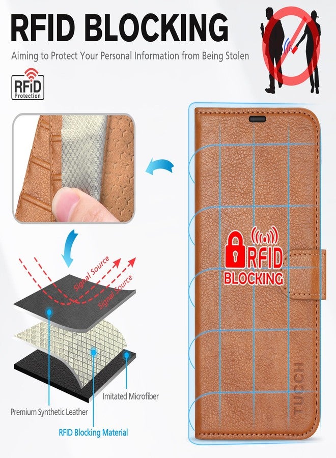 TUCCH Wallet Case for iPhone 17 Pro (6.3") 2025, 4 Card Holders | RFID Blocking | Stand | PU Leather | Magnetic Closure | Protective Flip Folio Cover | Shockproof TPU Shell | Light Brown - Image 3