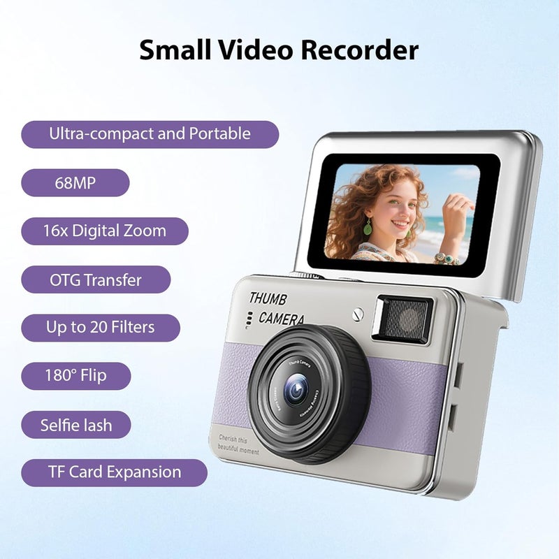 Small Keychain Digital Camera, 1.47 Inch LCD Screen Portable Video Recorder, Small Camera for Travel Vlog Recording & Night Shots (Purple) - Image 2